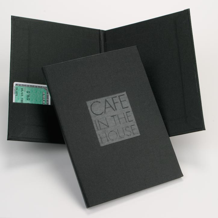 Menu holder cover bespoke premium menu fabric covered with magnets custom made at the House of Trusty Sydney
