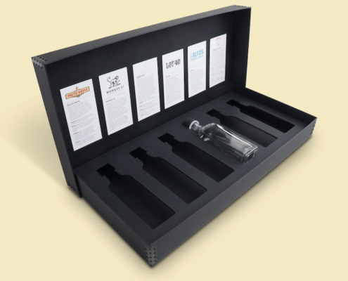 Metal edge box & lid gin sampler for your next product promotion. Call Trusty now!