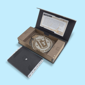 Bespoke luxury branded promotional presentation boxes, magnetic boxes, document covers & metal edge boxes. Designed and built by Trusty Boxes, Sydney, Australia.